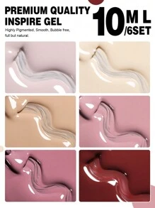 YOKEFELLOW 10ml裸色UV凝胶指甲油套装（6色），半永久凝胶美甲，可卸LED美甲工具，适合法式美甲和美甲沙龙礼品 - 彩色 - 查看 6