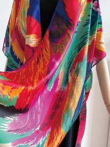 1入女士加大尺寸多色輕薄劈頭披肩圍巾,日常混搭理想之選 - 玫紅色 - 查看 3