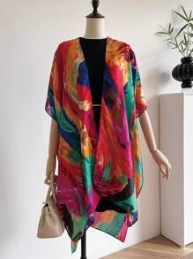 1入女士加大尺寸多色輕薄劈頭披肩圍巾,日常混搭理想之選 - 玫紅色 - 查看 1