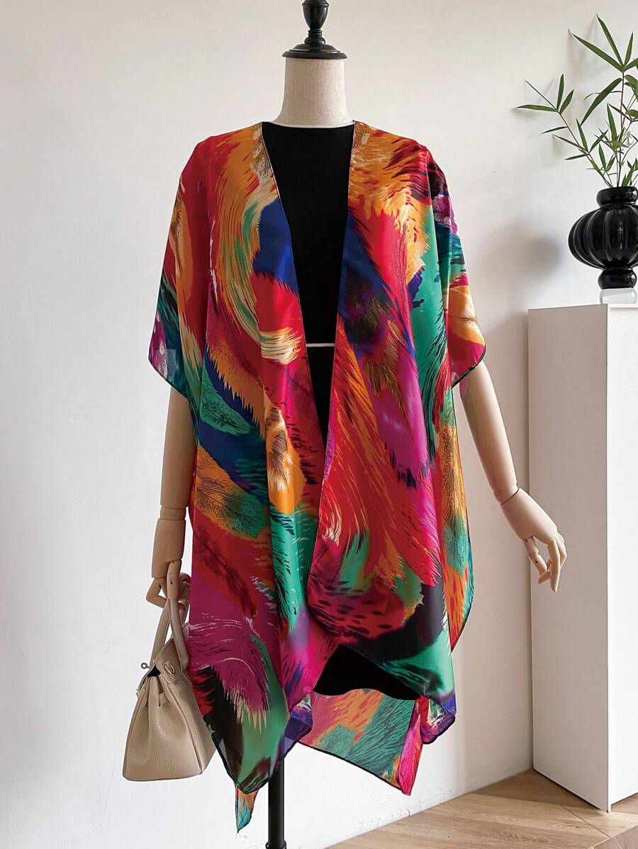 1入女士加大尺寸多色輕薄劈頭披肩圍巾,日常混搭理想之選 - 玫紅色 - 查看 1