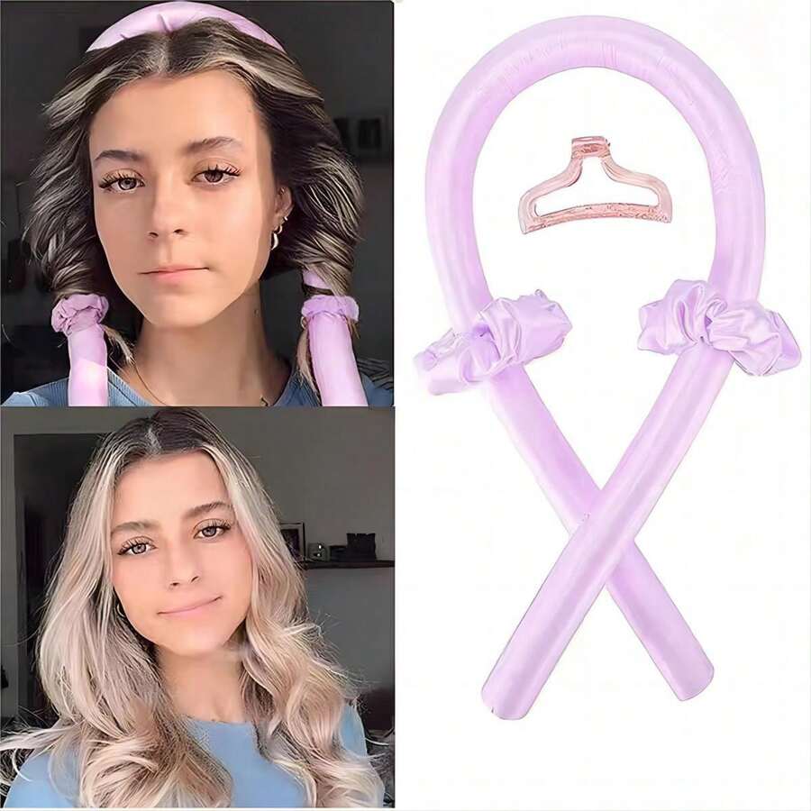 4入組女士彈性髮捲器套裝，搭配發箍，過夜髮捲器套裝，包括髮帶和夾子，時尚髮型工具