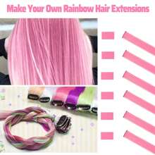 6片彩色夹式接发片，派对挑染，20英寸粉色直发接发片，夹式合成假发，适合万圣节装扮、圣诞节、新年礼物，女士（粉色） - 粉色 - 查看 3