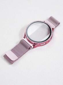 2 in 1 Uhrenarmband + Uhrengehäuse Kombinations-Set kompatibel mit Samsung Galaxy Watch 4 5 6 7 40/44 mm Uhrenarmband Gehäuse, Lässig Business Milanaise-Stil Edelstahl geflochtene Schleife magnetisches Uhrenarmband und glänzender diamantbesetzter kratzfester und stoßfester PC und gehärteter Glas Displayschutz integriertes Uhrengehäuse kompatibel mit Samsung Galaxy Watch 40/44 mm Uhrenarmband Gehäuse, modisch und leicht zu tragen für Frauen
