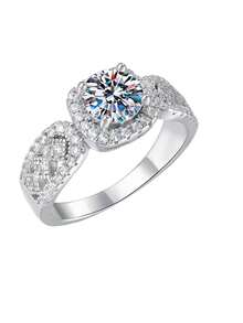 1枚925銀1克拉莫桑石正方形包覆花邊戒指,時尚、輕盈、奢華、高端,作為朋友和摯友的紀念日禮物