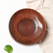 1pc Wooden Coaster And Snack Plate Set, Natural Lacquer Wood Tableware For Coffee And Tea - Brown - View 4