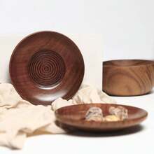 1pc Wooden Coaster And Snack Plate Set, Natural Lacquer Wood Tableware For Coffee And Tea - Brown - View 5