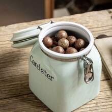 1pc Green Ceramic Sealed Jar, Grain Storage Jar Suitable For Snacks, Tea, Home Storage - Green - View 2