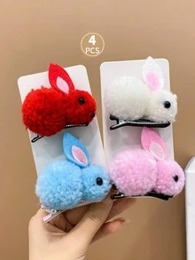 4入組可愛卡通毛絨兔子髮夾,適用於女孩