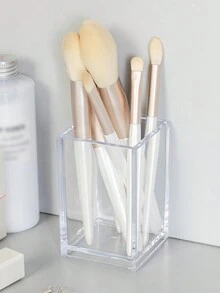 1個透明方形筆筒,簡約現代diy筆筒儲物盒,大容量透明有機膠筆筒,辦公桌面文具收納盒,學生化妝刷塑料收納盒 - 無色 - 查看 6