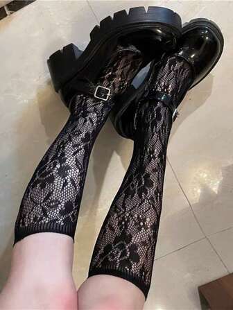 1 par de calcetines altos hasta la rodilla estilo Lolita, calcetines hasta el tobillo con volantes y encaje para chicas JK, estilo Y2K, cómodos