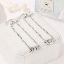 2 件/套時尚簡約心形和字母設計鍍銀手鍊,非常適合日常佩戴、送給女朋友或姐妹的最好朋友或生日禮物