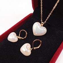 1套心型彩虹珍珠耳環和項鍊簡約時尚珠寶套裝 - 彩色 - 查看 2