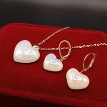 1套心型彩虹珍珠耳環和項鍊簡約時尚珠寶套裝 - 彩色 - 查看 6