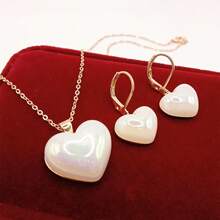 1套心型彩虹珍珠耳環和項鍊簡約時尚珠寶套裝 - 彩色 - 查看 4