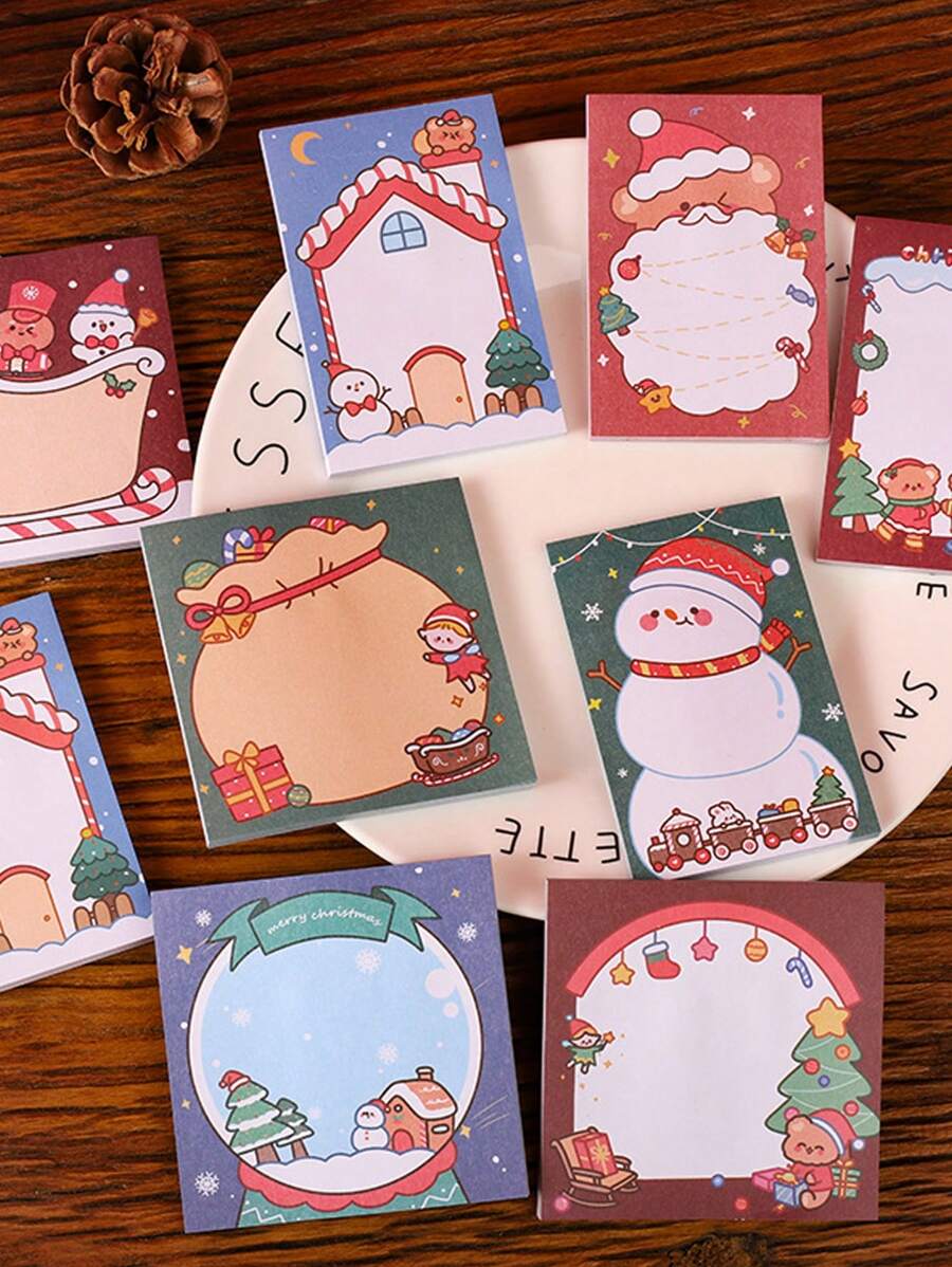 1入組可愛創意聖誕卡通雪人便條紙,聖誕老人自黏便條紙,透明辦公學校用品 - 彩色 - 查看 1