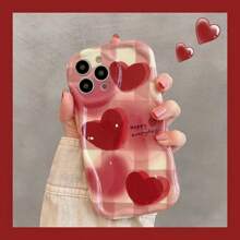 1pc Red Heart & Wavy Edge Tpu Phone Case Compatible With IPhone 15 Pro Max/14 Pro