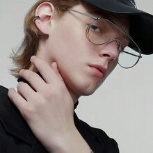 Phnibird黑色縞瑪瑙耳夾,手工製作的復古925純銀不須穿洞哥德風珠寶 - 黑色 - 查看 1