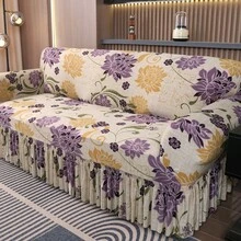 Christmas Party Decor Sofa Cover With Ruffled Hem (Featuring Santa Claus, Snowflake And Gingerbread Patterns) Polyester Fabric Sofa Cover, Home Decor - Multicolor - View 3