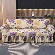 Christmas Party Decor Sofa Cover With Ruffled Hem (Featuring Santa Claus, Snowflake And Gingerbread Patterns) Polyester Fabric Sofa Cover, Home Decor - Multicolor - View 2