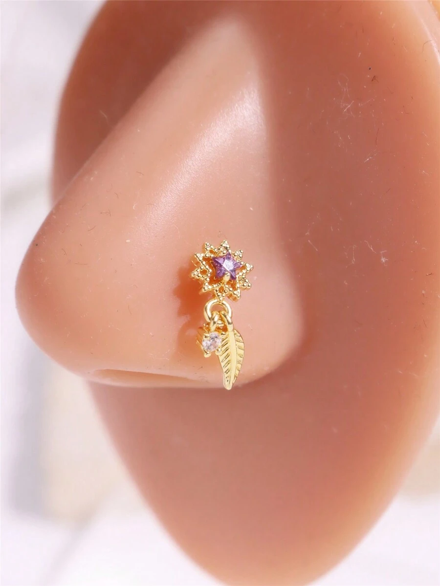 1 Miếng Sang trọng Phong cách Ghim mũi Với Hoa , Ngôi sao , Pha lê & Tua Chi tiết Đối với Của phụ nữ Mặc hàng ngày Đồ trang sức - Màu tím - Xem 1