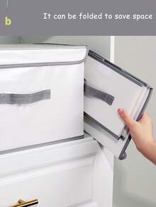 1個灰色pp板覆蓋的收納盒,用於衣服,寢具,可折疊的衣櫃內部整理內衣,褲子,冬被 - 灰色 - 查看 6