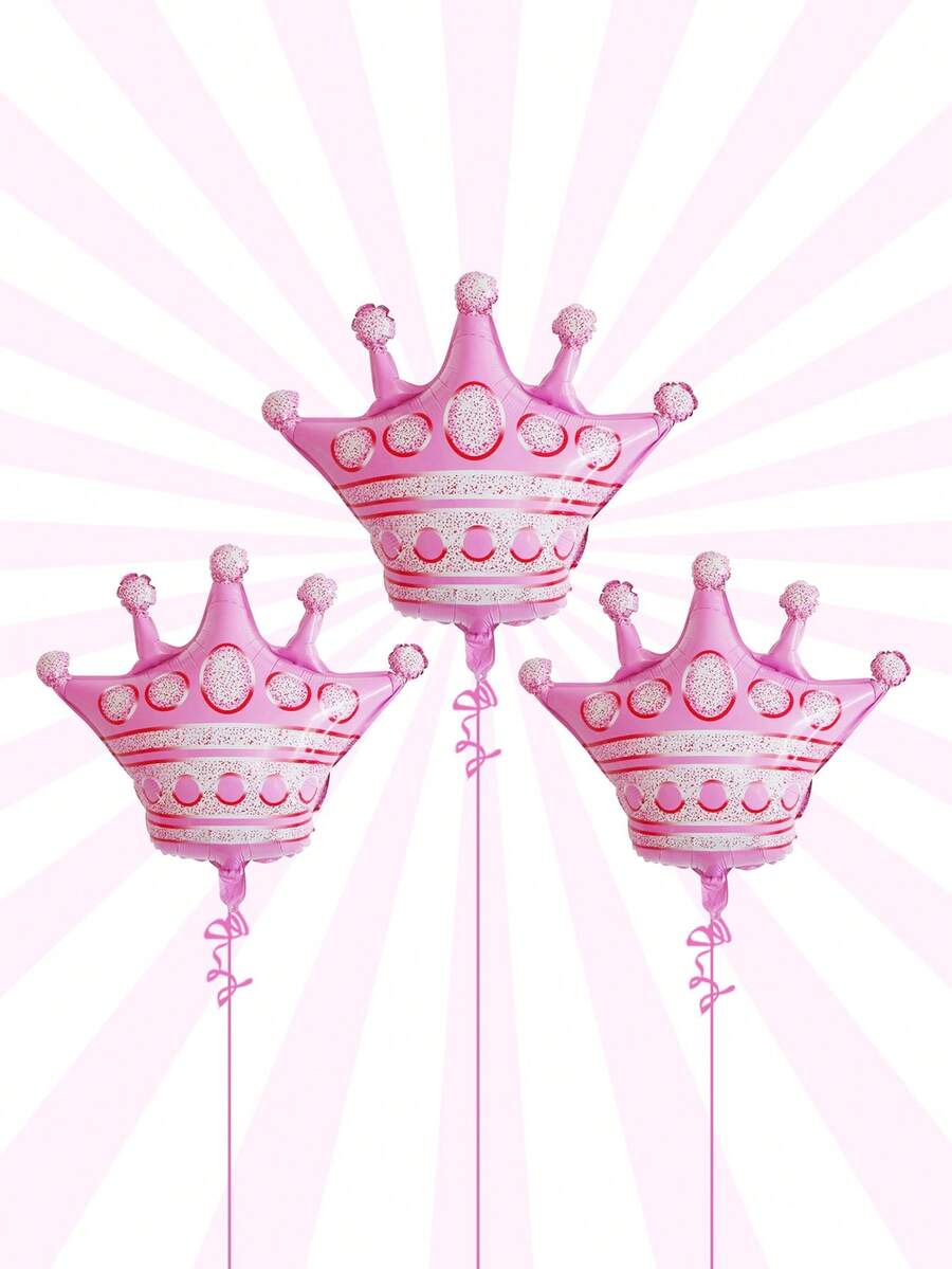 3入組粉紅色皇冠造型鋁箔氦氣球,適用於婚禮、生日和派對裝飾