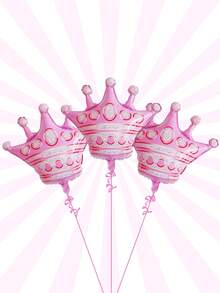 3入組粉紅色皇冠造型鋁箔氦氣球,適用於婚禮、生日和派對裝飾