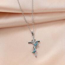 1pc Silver Angel Wing Cross Pendant Necklace - Silver - View 2
