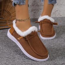 Women's Thickened Flat Warm Shoes: Thick Bottom Snow Boots, Non-slip, Simple, Low-heeled, Casual, Soft-soled Warm Canvas Shoes