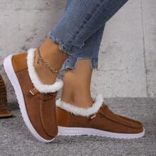 Women's Thickened Flat Warm Shoes: Thick Bottom Snow Boots, Non-slip, Simple, Low-heeled, Casual, Soft-soled Warm Canvas Shoes