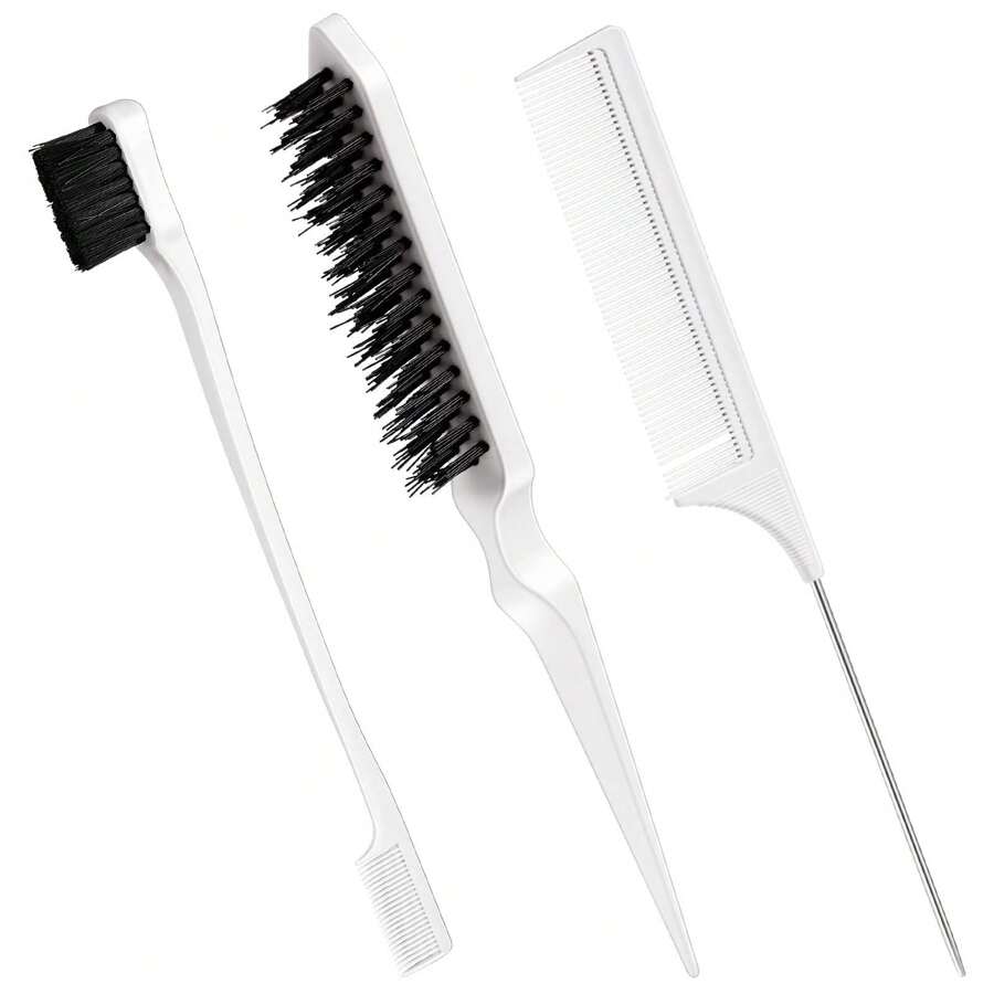 1set/3pcs White Hair Styling & Makeup Tool Set Including Tailed Comb, Double-Sided Comb And Eyebrow Brush ,Hair Styling Tools Hair Accessories For Barber Salon Beauty Travel Essential Hair Products,Hair Cares,Hair Accessories,Summer,Holiday - White - View 1