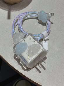 Vỏ bảo vệ USB viền sóng Epoxy hình đám mây 3D dễ thương tương thích với dây cáp dữ liệu 18W-20W Vỏ bảo vệ dây sạc nhanh, Vỏ bảo vệ bộ sạc - Trong sáng - Xem 6