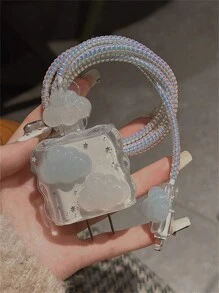 Vỏ bảo vệ USB viền sóng Epoxy hình đám mây 3D dễ thương tương thích với dây cáp dữ liệu 18W-20W Vỏ bảo vệ dây sạc nhanh, Vỏ bảo vệ bộ sạc - Trong sáng - Xem 2