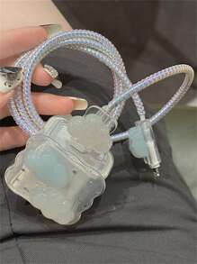 Vỏ bảo vệ USB viền sóng Epoxy hình đám mây 3D dễ thương tương thích với dây cáp dữ liệu 18W-20W Vỏ bảo vệ dây sạc nhanh, Vỏ bảo vệ bộ sạc - Trong sáng - Xem 4