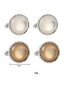 2入組時尚圓形水晶和寶石鑲嵌袖扣,法式情侶襯衫袖扣套裝