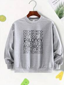 Tween Boy Letter Printed Round Neck Sweatshirt For Casual And Street Style In Autumn/Winter - Grey - View 3
