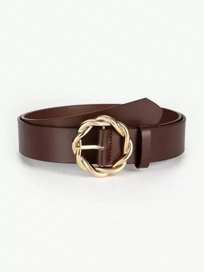 1pc Gold Twisted Round Buckle Decorated All-Match Ladies' Belt For Daily Use Casual Summer, School Fall, Autumn, Halloween