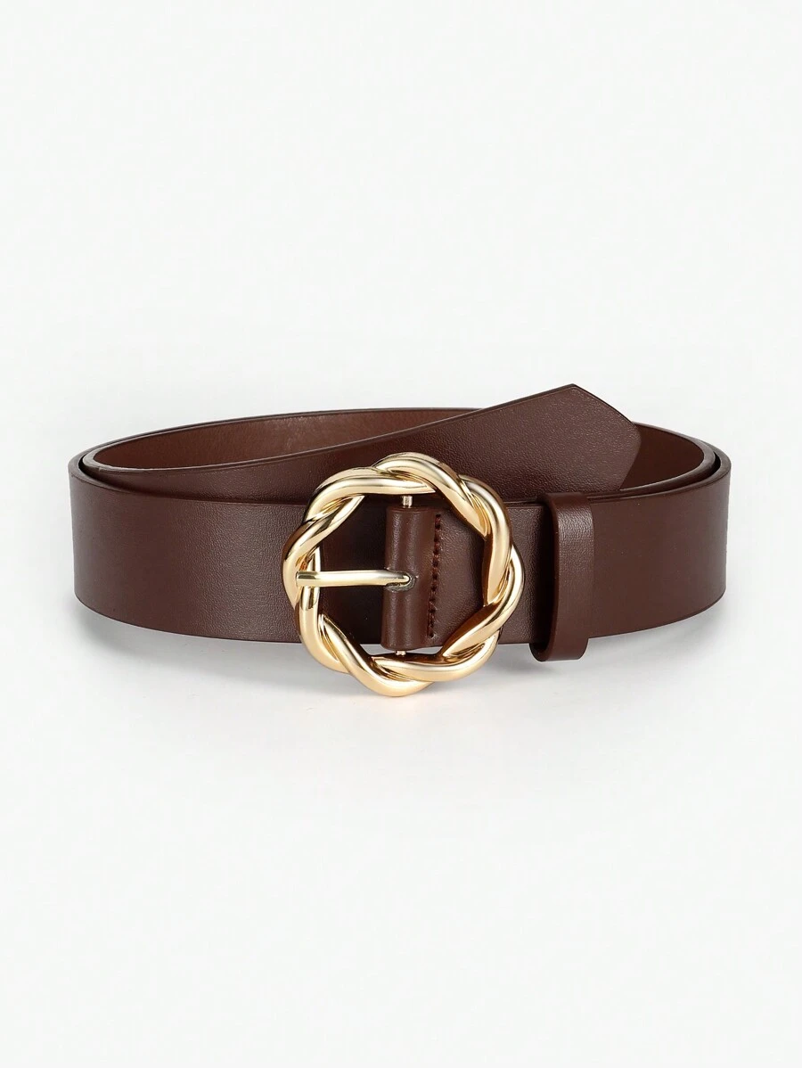 1 件金色扭纹圆扣装饰百搭女士腰带，适合日常休闲夏季、学校秋季、秋季、万圣节 - 咖啡棕 - 查看 1