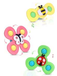 1 Set Of 3 Random Color Insect Design Suction Cup Spinning Top And Flower Gyro Infant Educational Toy, Rotating Disk Type - Multicolor - View 5