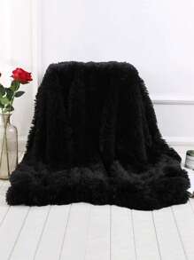 1pc Black Long Plush Pet Blanket, 1.5cm Thick Warm Blanket, Suitable For Large,medium And Small Cats And Dogs, All Season - Black - View 1