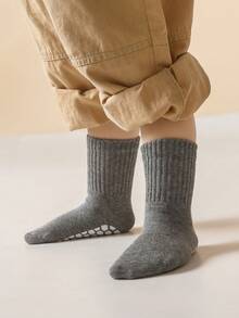 3對女童秋冬季純色矽膠防滑時尚中筒襪(0-6個月)(6-12個月)(1-2歲)(2-3歲)