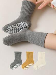 3對女童秋冬季純色矽膠防滑時尚中筒襪(0-6個月)(6-12個月)(1-2歲)(2-3歲)