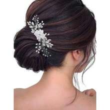 Unicra Flower Bride Wedding Hair Comb Silver Crystal Bridal Hair Accessories Pearl Hair Piece for Women and Girls - 銀色 - 查看 3