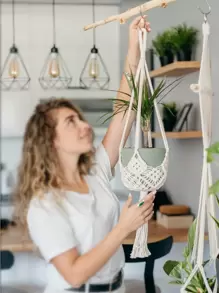 1 pieza Bolsa de red colgante para macetas para organizar el hogar y el jardín, incluye colgador, decoración del hogar, decoración de habitación, decoración de pared