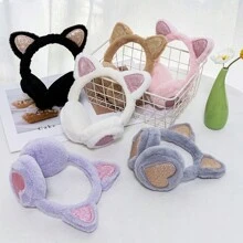 1pc Girls' Light Purple Plush Ear Muffs With Heart-shaped Cat Ear Design, Suitable For Daily Wear In Winter - Mauve Purple - View 1