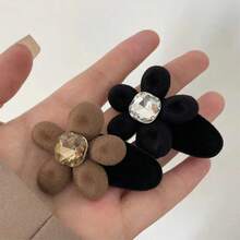 2 件裝女式雙色天鵝絨花朵髮夾,帶水鑽,優雅甜美風格,適合校園時尚,適合節日派對舞蹈,可用作禮物