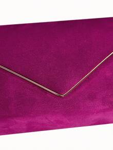 流行粉紅色優雅信封包輕便晚餐包光滑絲滑天鵝絨晚宴包女士派對手提包婚禮派對手提包聖誕節節日/假期/假日 - 玫紅色 - 查看 8