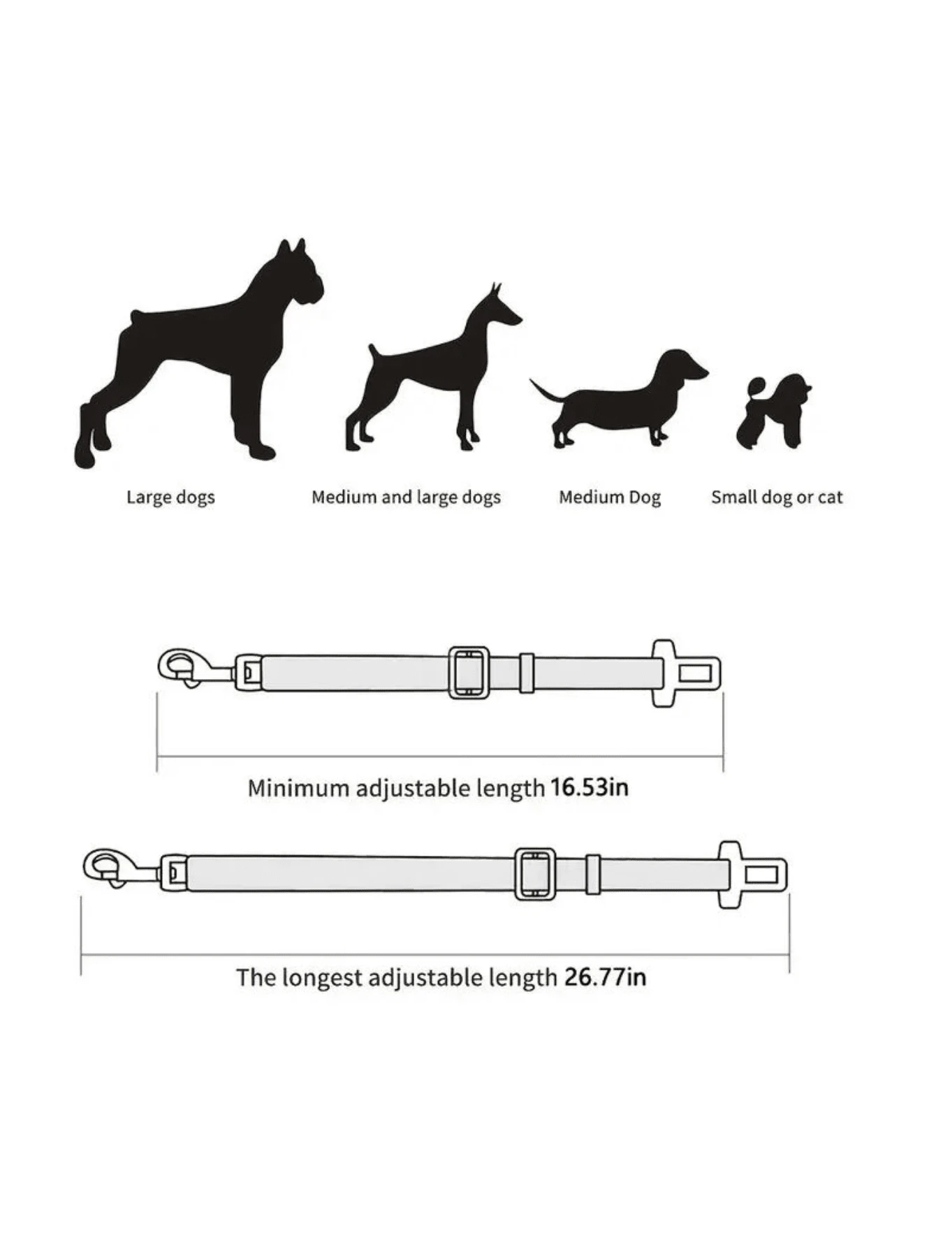 1pc Black Pet Car Buckle, Adjustable Length Pet Dog Leash, Cat & Dog Car Belt With Fixed Pad - Black - View 6