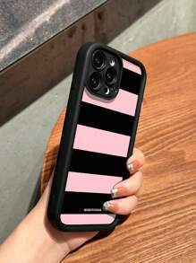 黑色和粉色條紋防摔手機殼，兼容iPhone，由竹纖維製成 - 彩色 - 查看 2