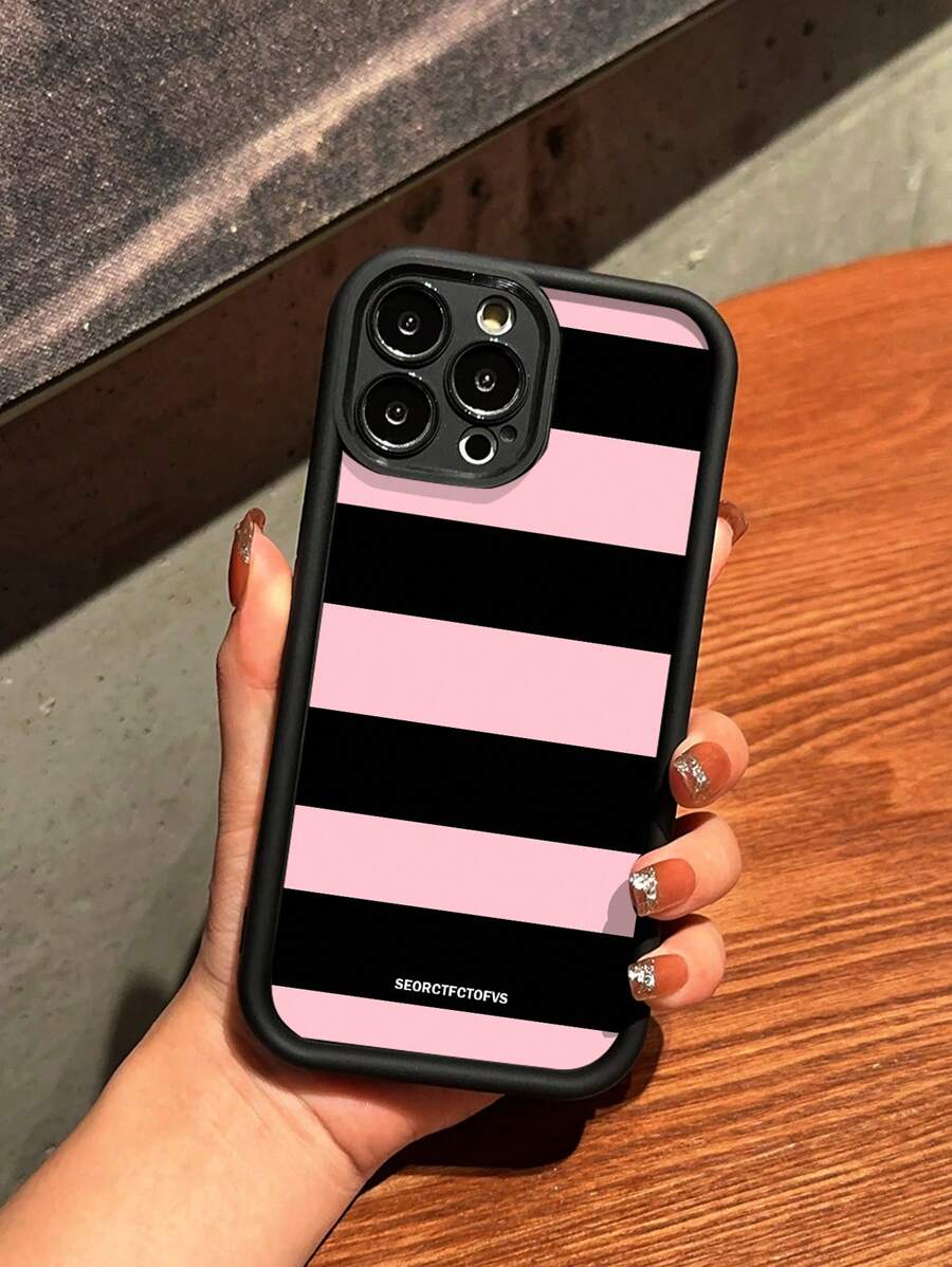 黑色和粉色條紋防摔手機殼，兼容iPhone，由竹纖維製成 - 彩色 - 查看 1